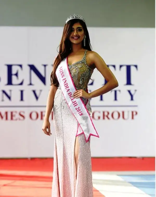 A picture of Gayatri Bhardwaj taken after she had won Miss India Delhi (2018)